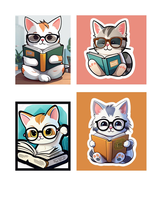 Cute Cat Reading Stickers & Cute Dog Reading Stickers