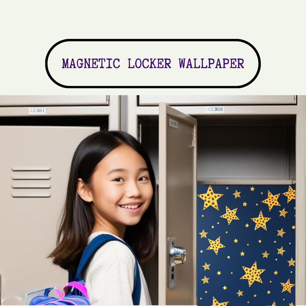 Magnetic Locker Wallpaper - Navy Blue Background with Cheetah Print Stars | 2 Sheets