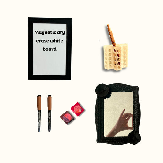 Magnetic Locker Accessories - Dry Erase Board, Locker Mirror, Magnetic Pen Holder, Locker Decorations for School, Locker, Back to School Essentials - Pink, White or Black