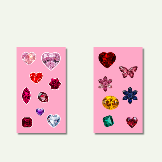 16 Assorted Gemstone Stickers - Water Resistant Sticker Sheets