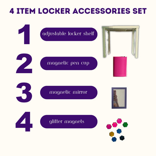 PictureThisPasadena Locker Shelf Organizer Set, Accessories Included, Pencil Holder, Mirror & Magnets for School