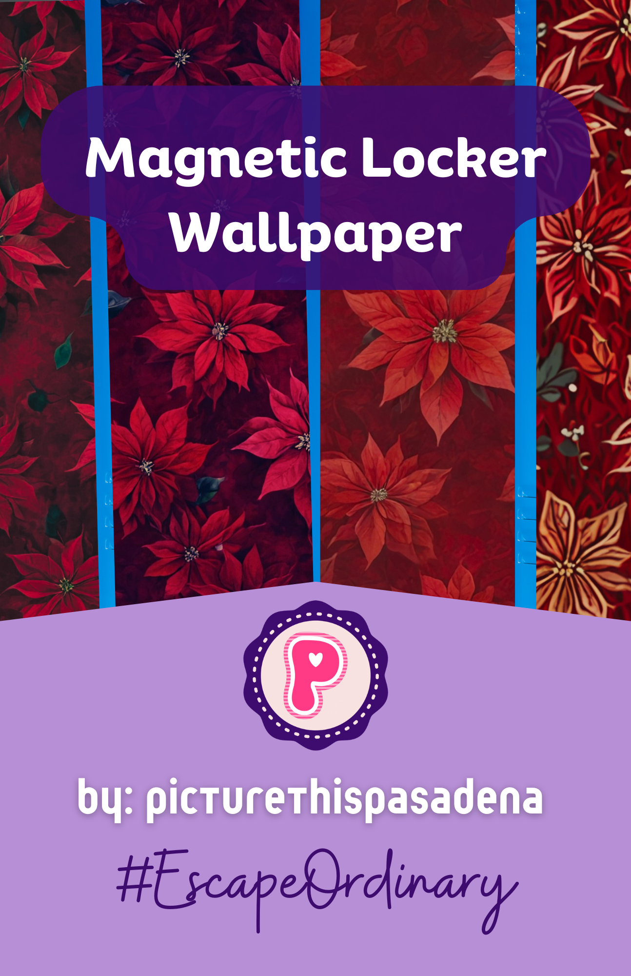 Magnetic Locker Wallpaper - Red Christmas Flowers