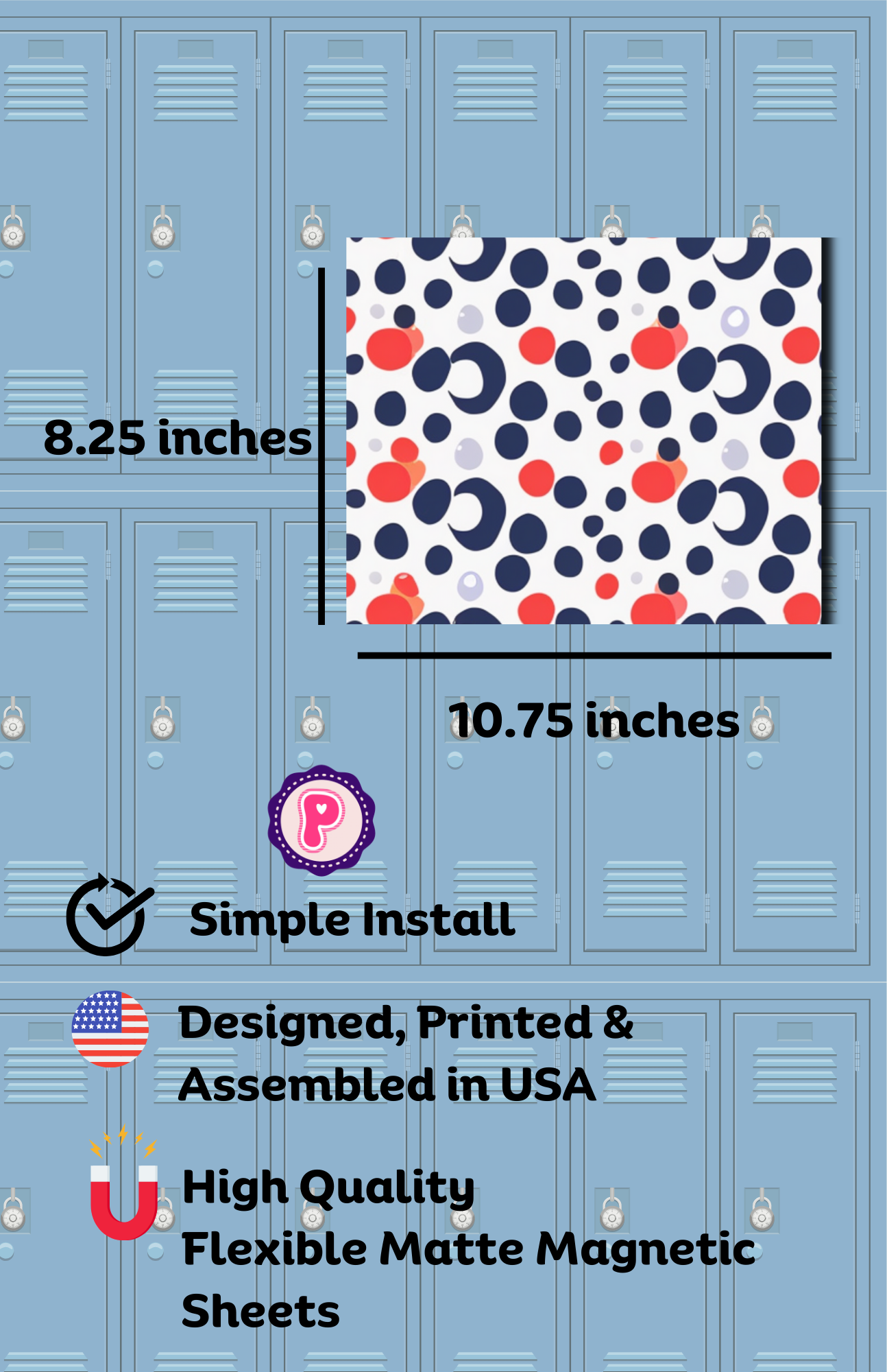 Magnetic Locker Wallpaper - Polka Dot - Blue Locker Wallpaper - Purple Locker Wallpaper