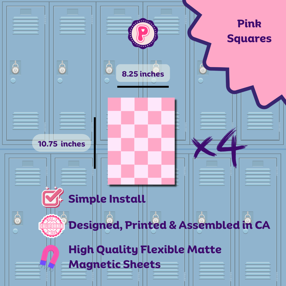 Magnetic Locker Wallpaper - Pink Checks | 4 Sheets