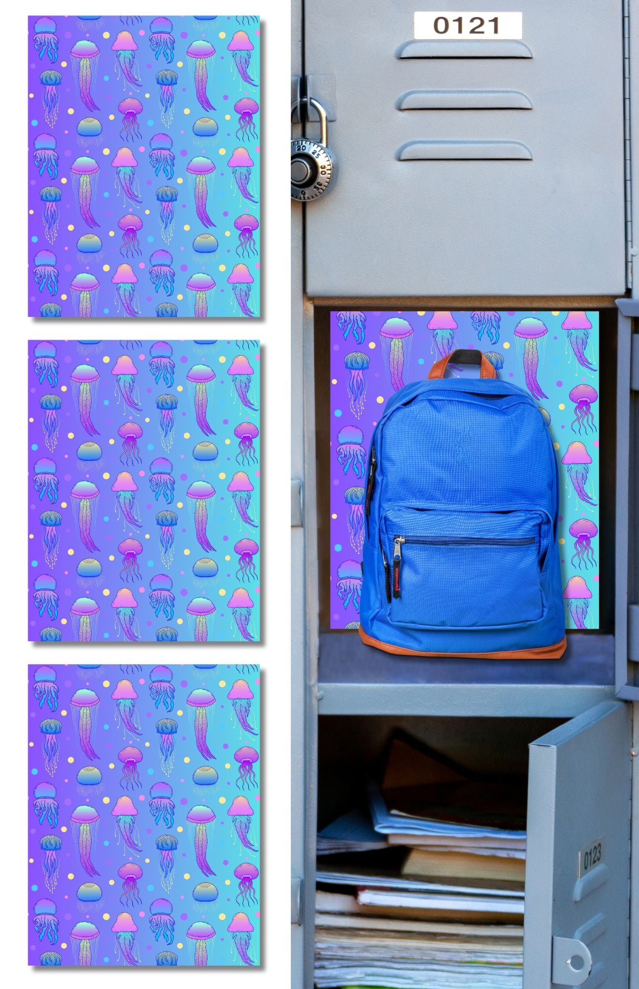 Magnetic Locker Wallpaper Aquatic Collection | 5 Ocean Hues & Jellyfish Patterns | Removable & Reusable