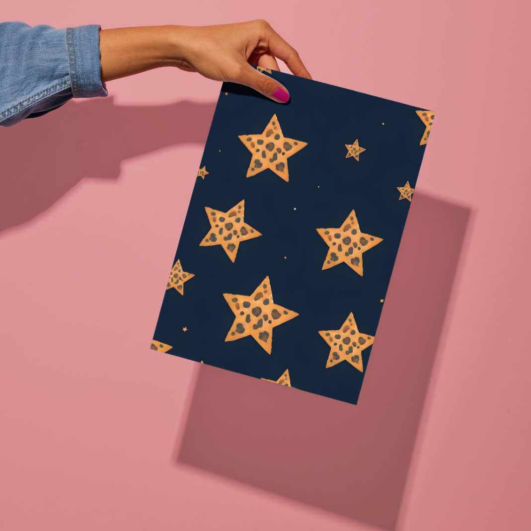 Magnetic Locker Wallpaper - Navy Blue Background with Cheetah Print Stars | 2 Sheets