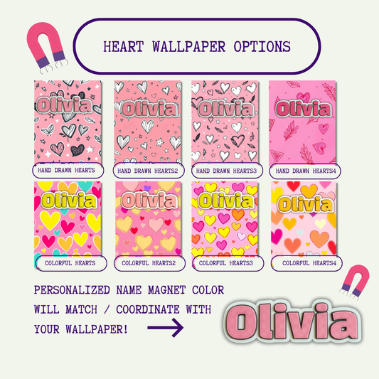 Locker Love Bundle - Heart Wallpaper and Name Magnet