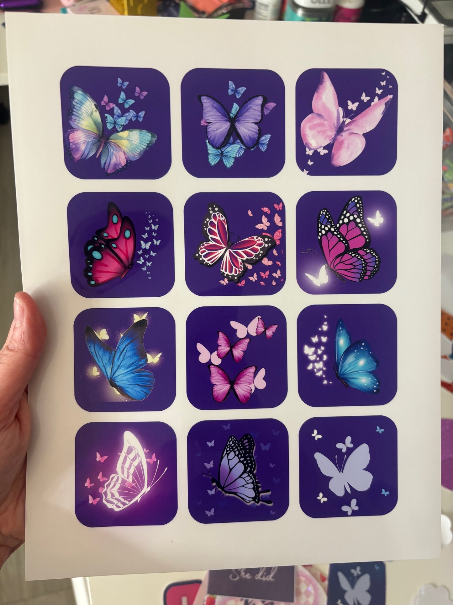 Butterfly Stickers - Set of 12 - Matte, Glossy or Holographic