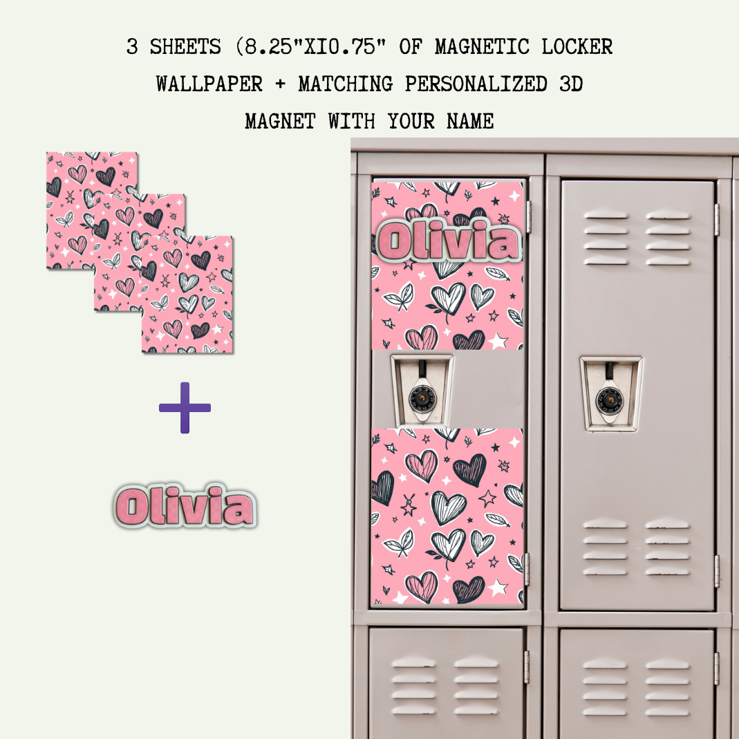 Locker Love Bundle - Heart Wallpaper and Name Magnet