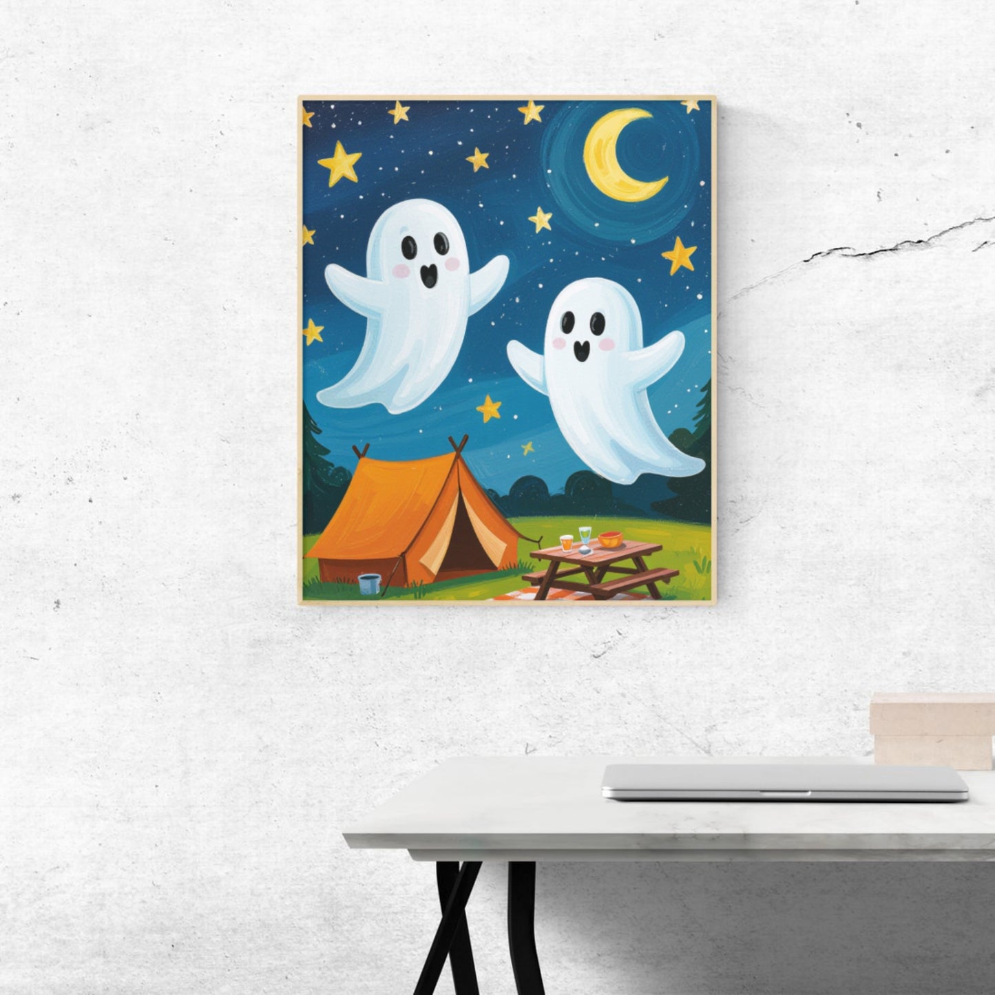 Cute Ghosts Halloween Art Prints Set of 3 Seasonal Wall Prints Kitchen Halloween Decor