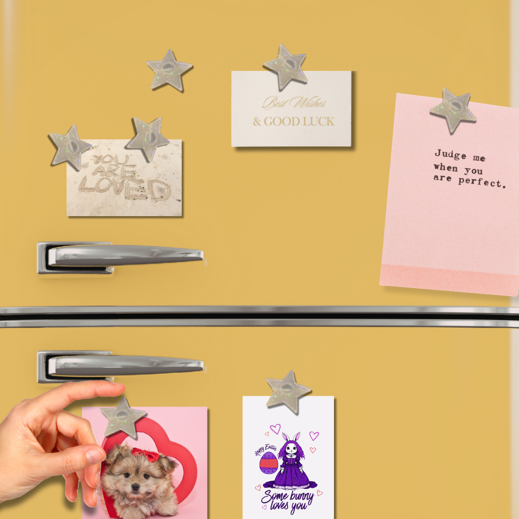 12Pcs Strong Star Refrigerator Magnets - Holographic | 3D Decorative Magnets for Kitchen, Locker or Office