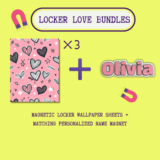 Locker Love Bundle - Heart Wallpaper and Name Magnet