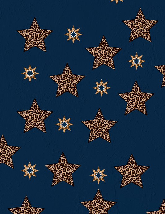 Magnetic Locker Wallpaper - Navy Blue Background with Cheetah Print Stars | 2 Sheets