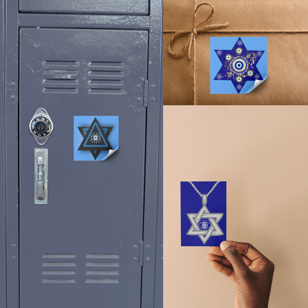 LARGE JEWISH STAR OF DAVID EVIL EYE DIE CUT STICKERS