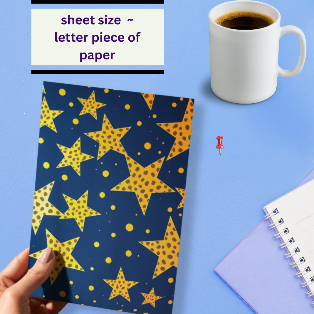 Magnetic Locker Wallpaper - Navy Blue Background with Cheetah Print Stars | 2 Sheets