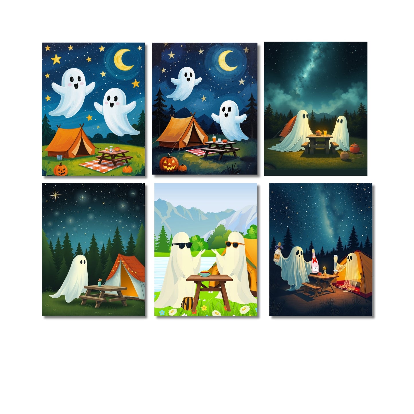 Cute Ghosts Halloween Art Prints Set of 3 Seasonal Wall Prints Kitchen Halloween Decor