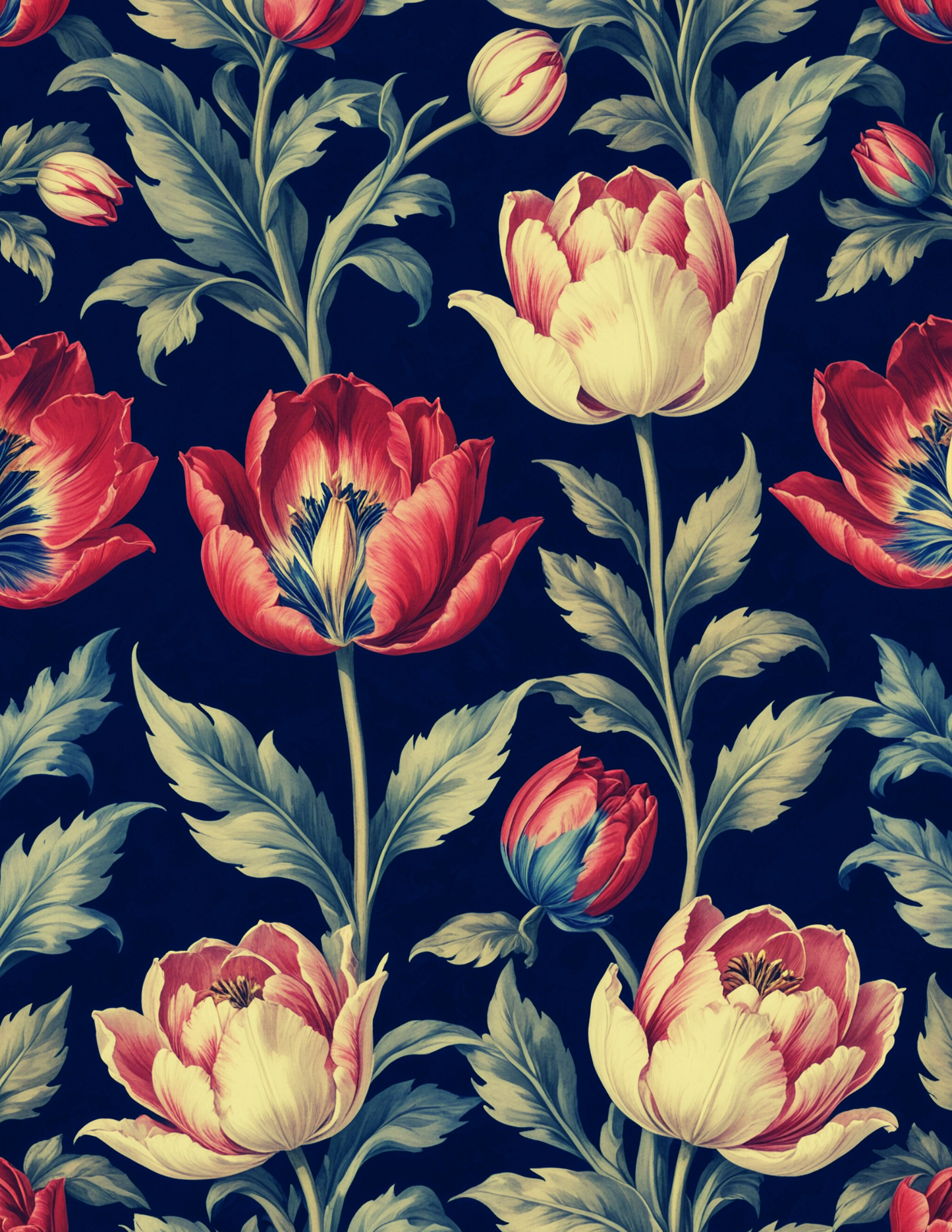 Magnetic Wallpaper Tulips on Navy Background