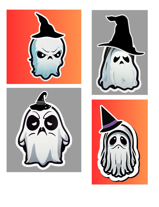 Halloween Grumpy Ghost Stickers, Happy Ghost Stickers, Scared Ghosts, Scary Ghost Stickers