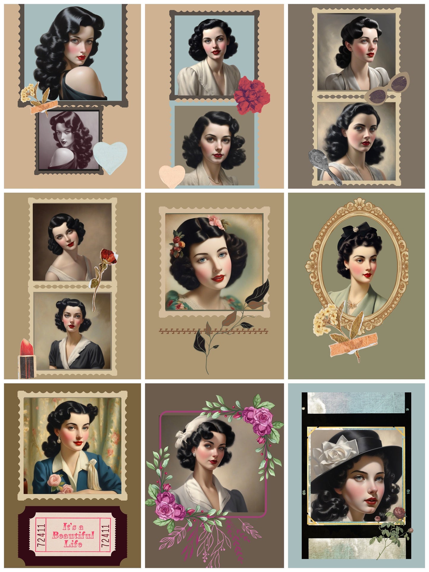 Vintage Style Portrait Magnet Collection (AI) / 2”x3” / 10 pcs