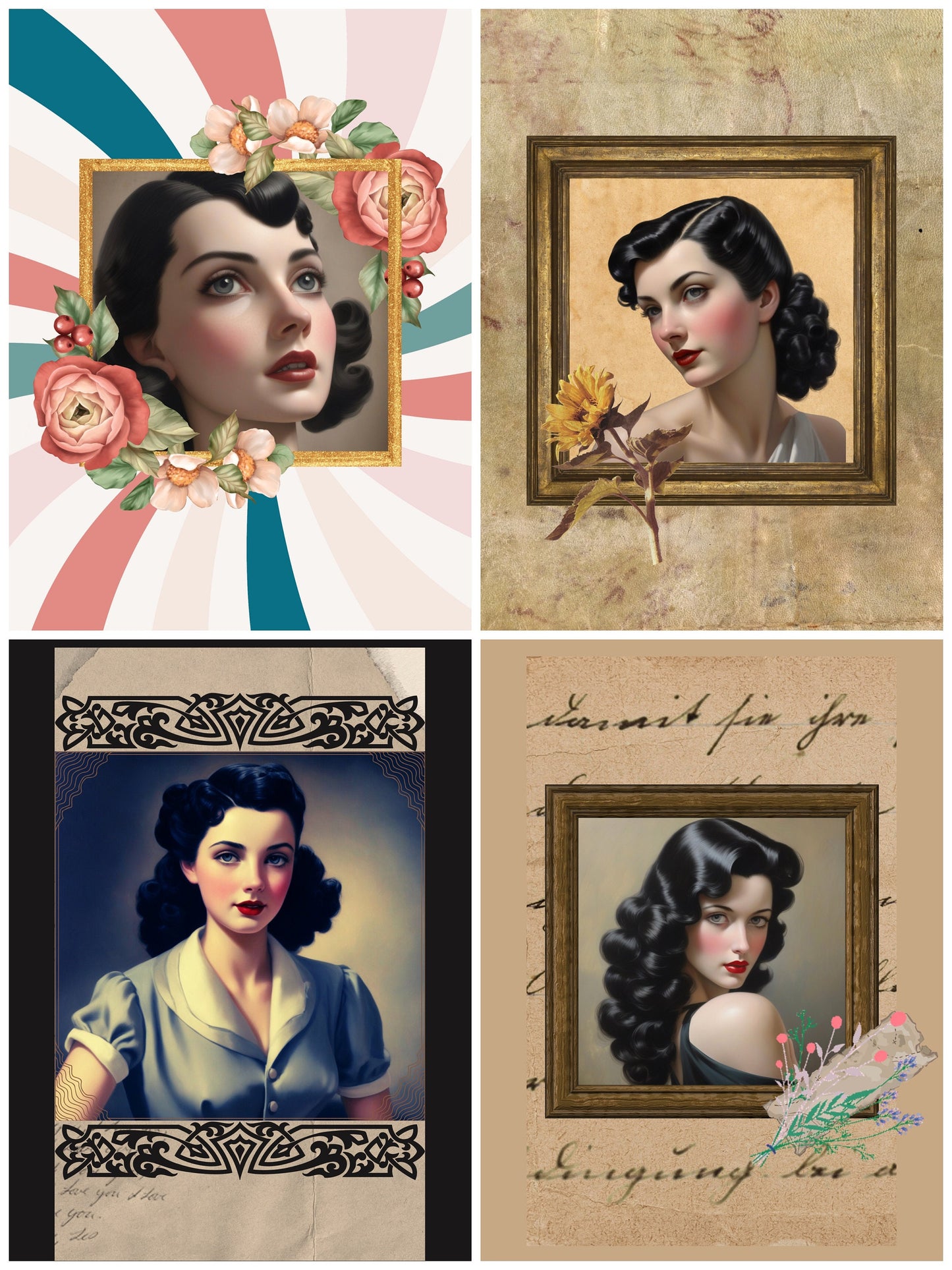 Vintage Style Portrait Magnet Collection (AI) / 2”x3” / 10 pcs