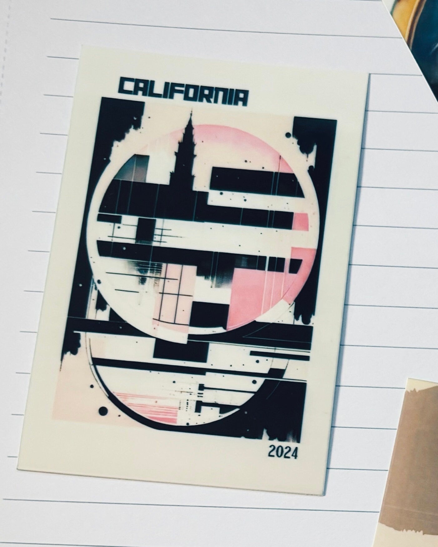 California pink / peach art / Available in 3 Formats; Mini Poster, Magnet & Stickers