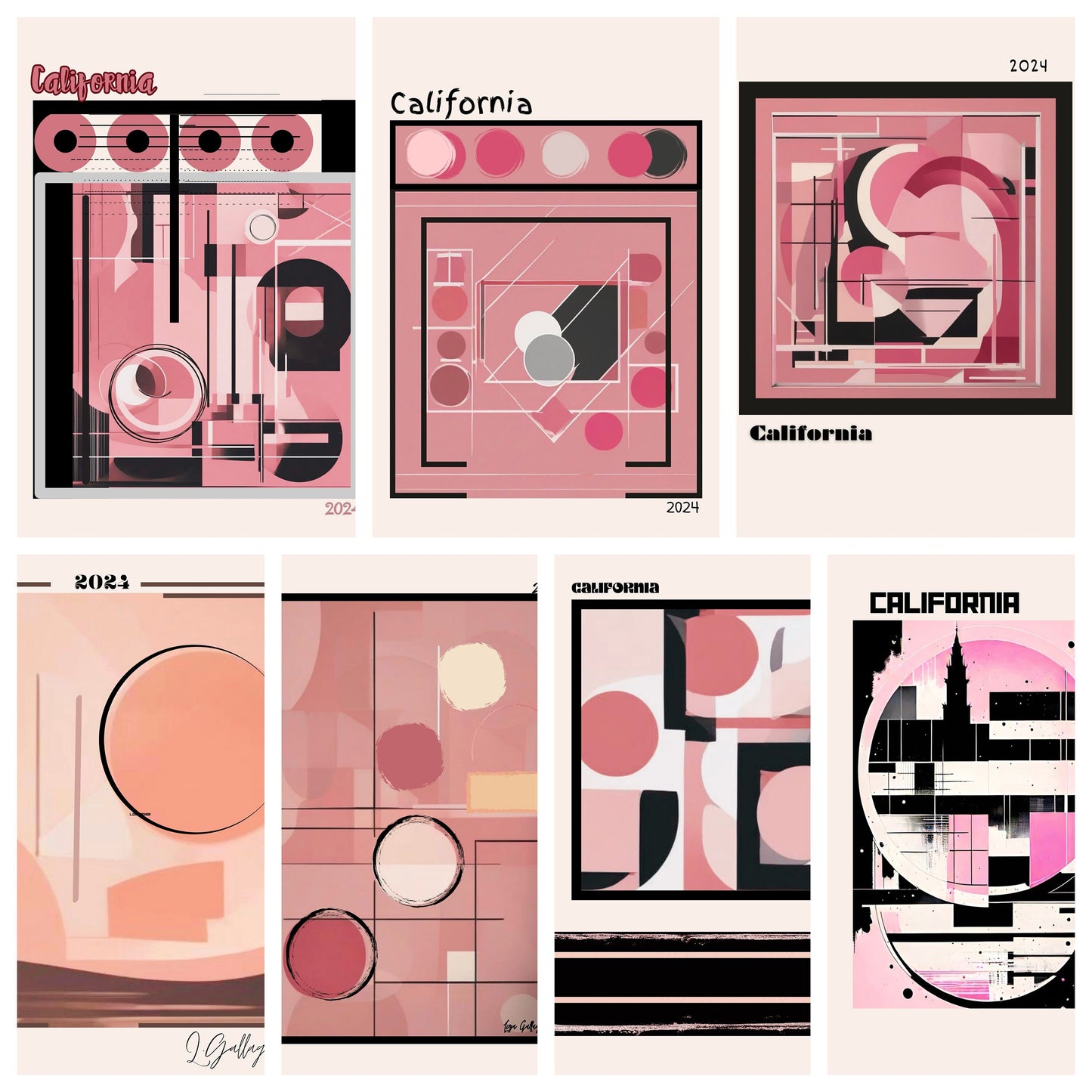 California pink / peach art / Available in 3 Formats; Mini Poster, Magnet & Stickers