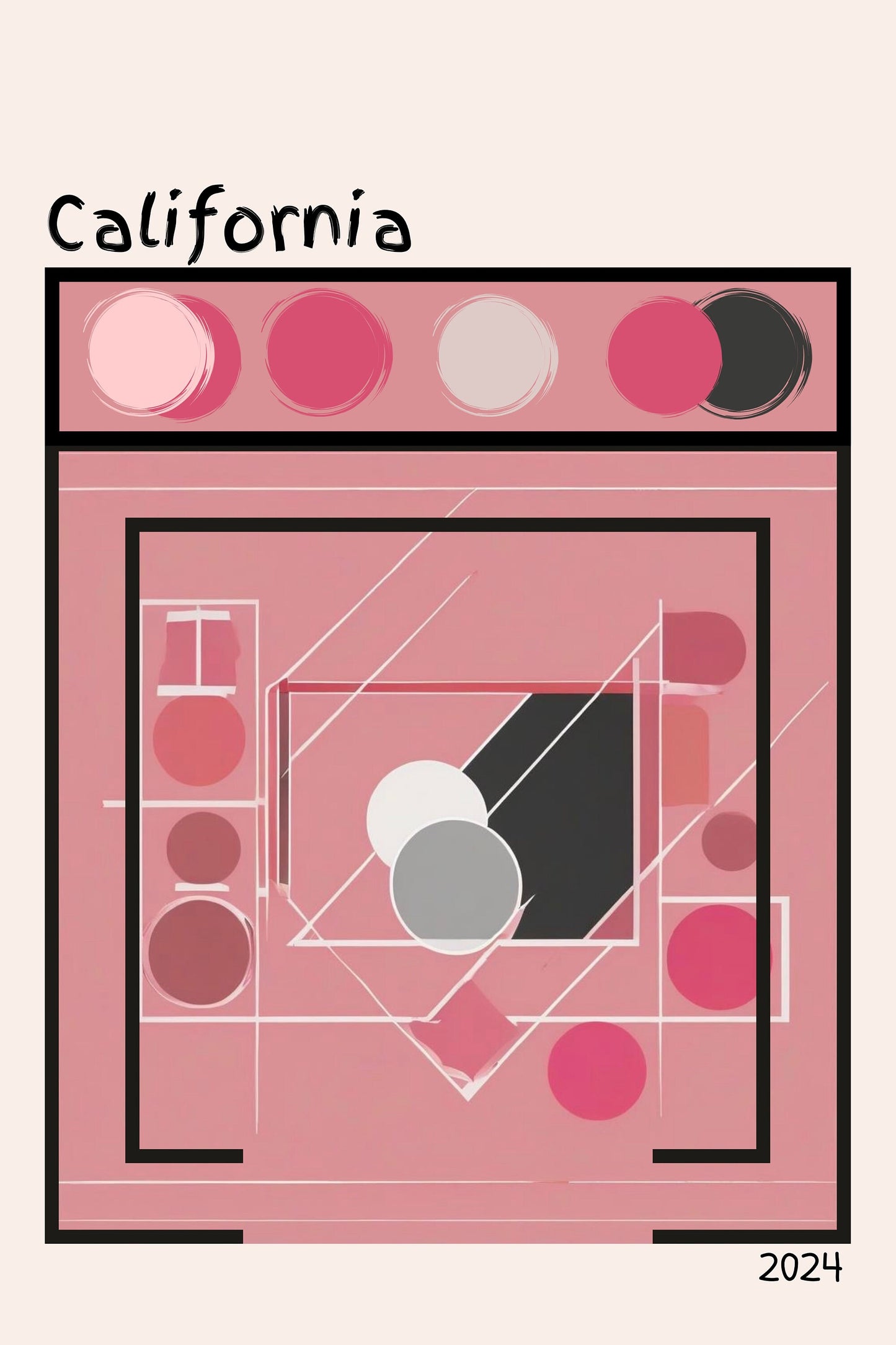 California pink / peach art / Available in 3 Formats; Mini Poster, Magnet & Stickers