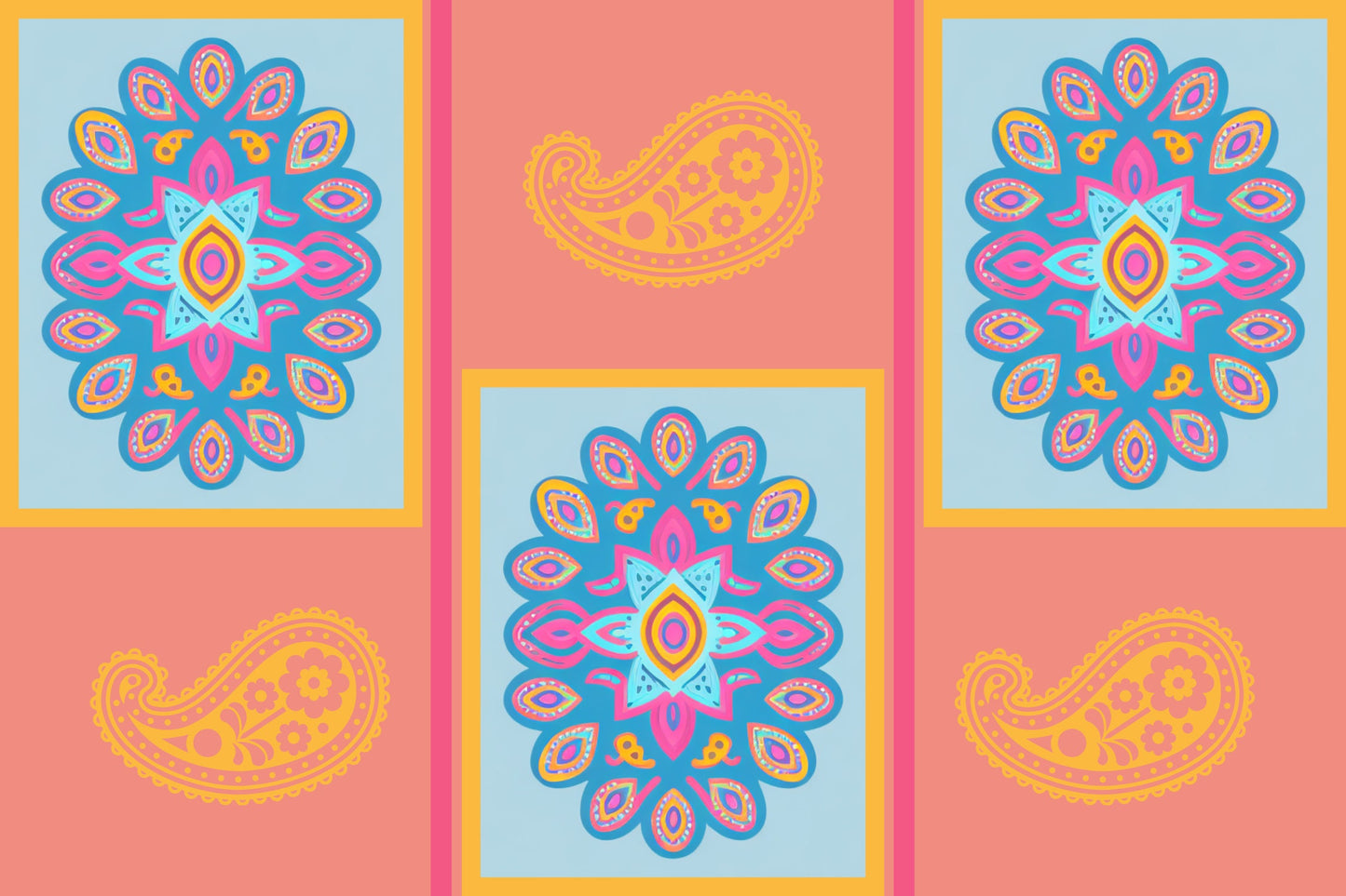 Magnetic Locker Wallpaper - Bright Dancing Paisley Collection - 4 or 6 Sheets