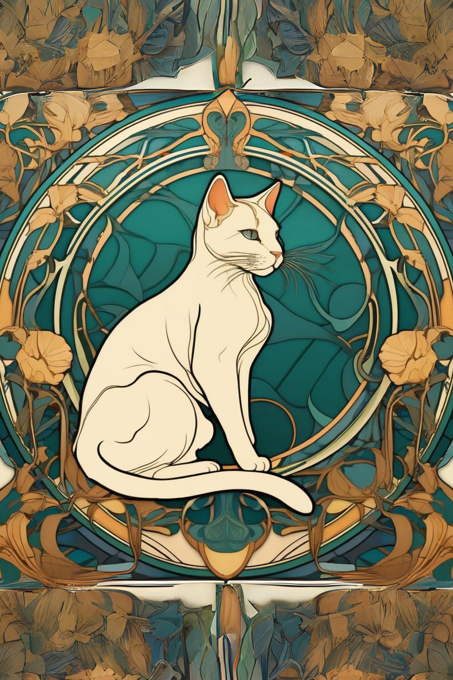 Art nouveau inspired cat print / mini art print