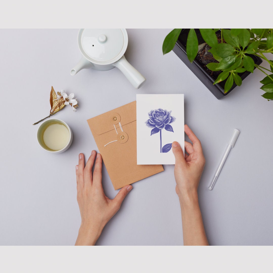 Blank Flower Card Printed on Thermal Dye Sublimation Photo Paper with Bright Colored Envelope