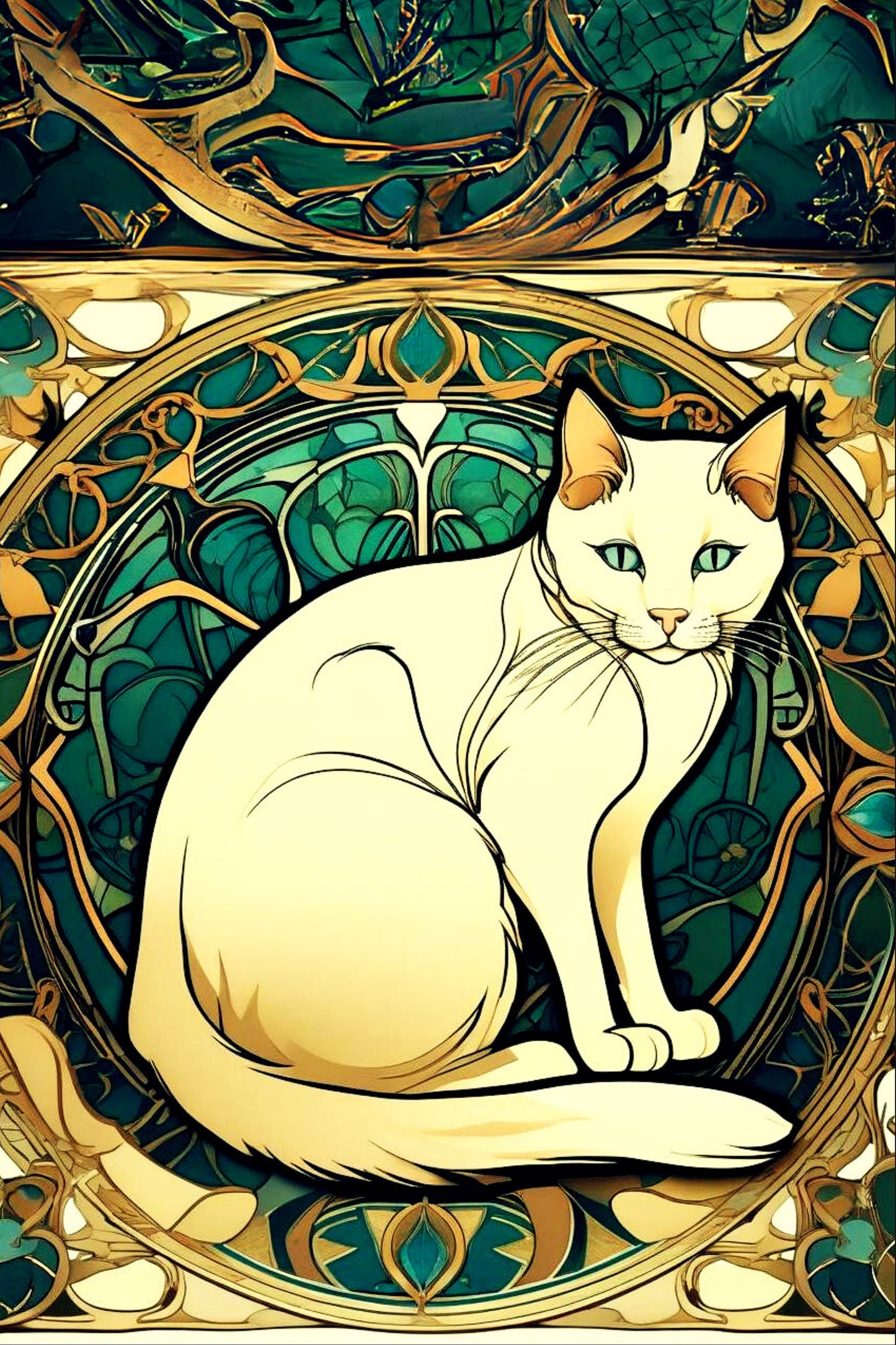 Art nouveau inspired cat print / mini art print