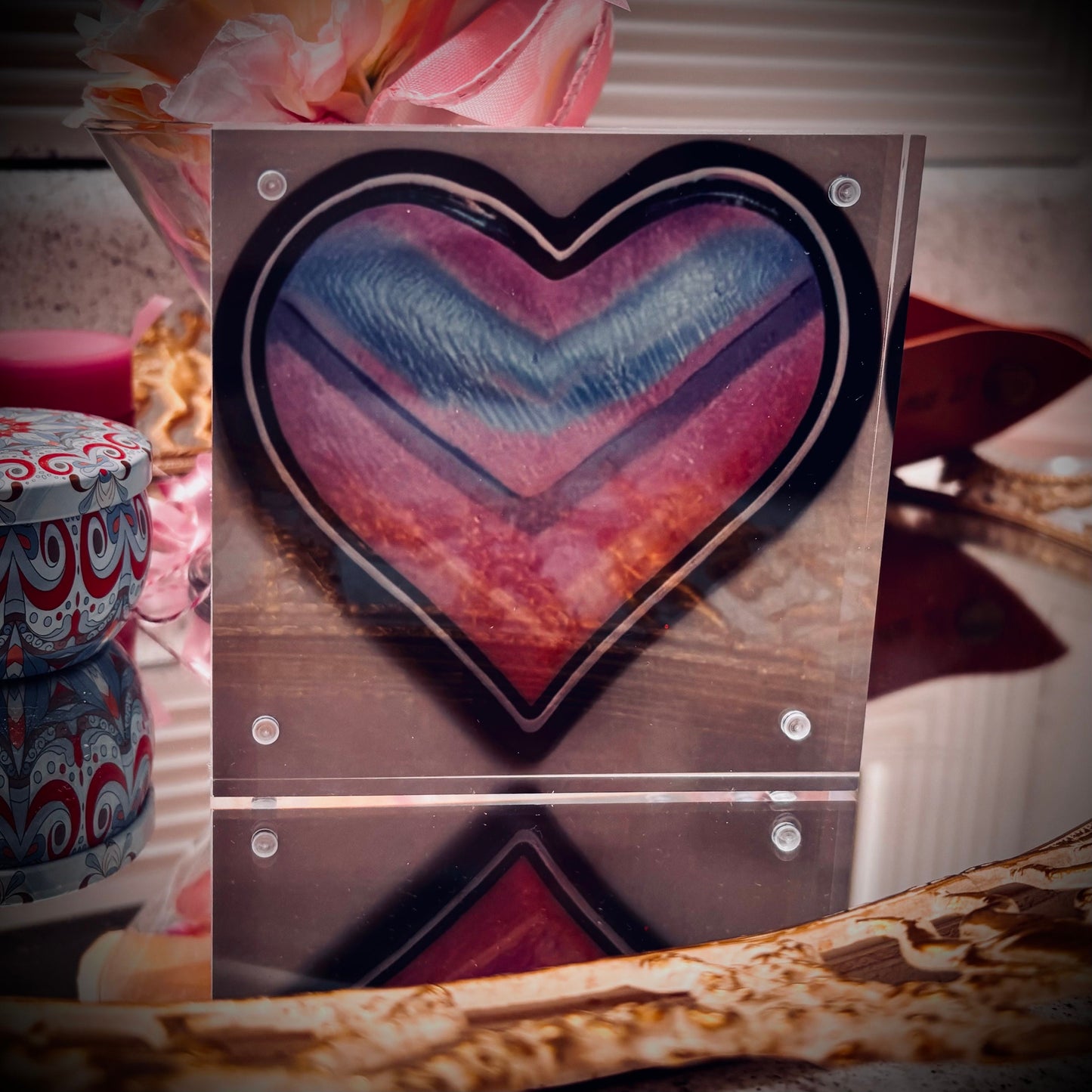 Photo Cube / Heart in a Box / Home Decor / Handmade Gift / Magnetic Photo Frame / 4”x4”