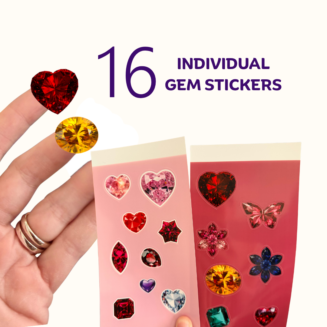 16 Assorted Gemstone Stickers - Water Resistant Sticker Sheets