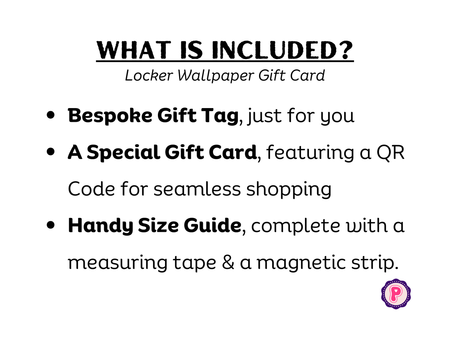 Magnetic Locker Wallpaper Gift Card, Gift Tag with QR Code and Size Guide