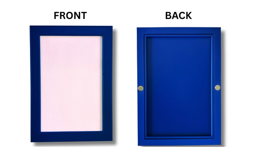 Blue frame shown from front and back on a white background